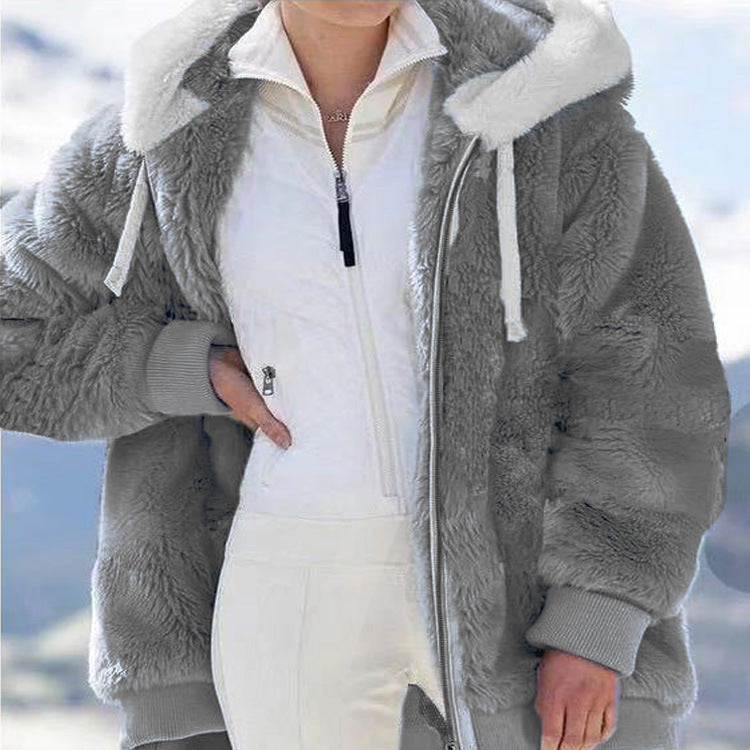 ☃️Omejen 50 % popust❄️[S-5XL] Ženska jakna 2025 s kontrastnimi črtami iz debele plišaste tkanine