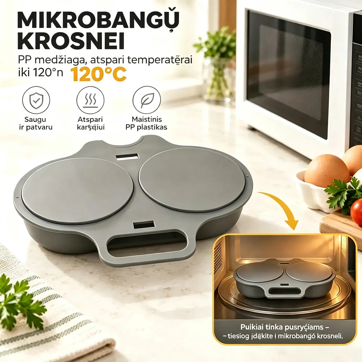 🎁 2 vnt. tik už 25 €! 💥 Mikrobangų kiaušinių viryklė – 2 kiaušiniai vienu metu, neprideganti ir lengvai valoma! 🍳🏠