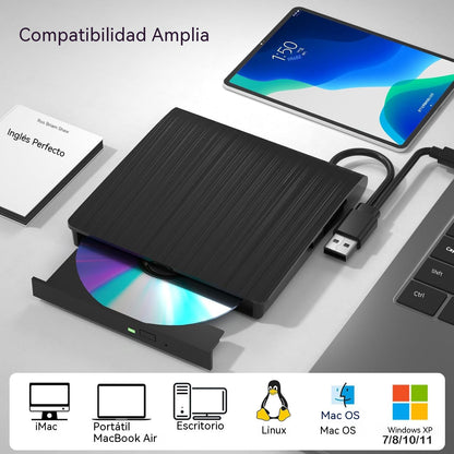 📢📢!50% de descuento! 💿💻 Unidad externa de CD/DVD: Plug & Play, portátil y compatible con Mac/Windows