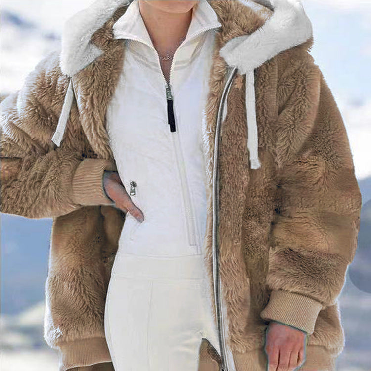 ☃️Omejen 50 % popust❄️[S-5XL] Ženska jakna 2025 s kontrastnimi črtami iz debele plišaste tkanine
