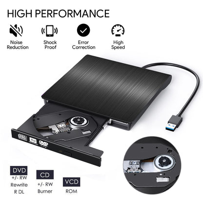 📢📢¡50% de descuento! Unidad de CD/DVD externa: Plug and Play, portátil y fácil de usar, compatible con sistemas Mac/Windows.