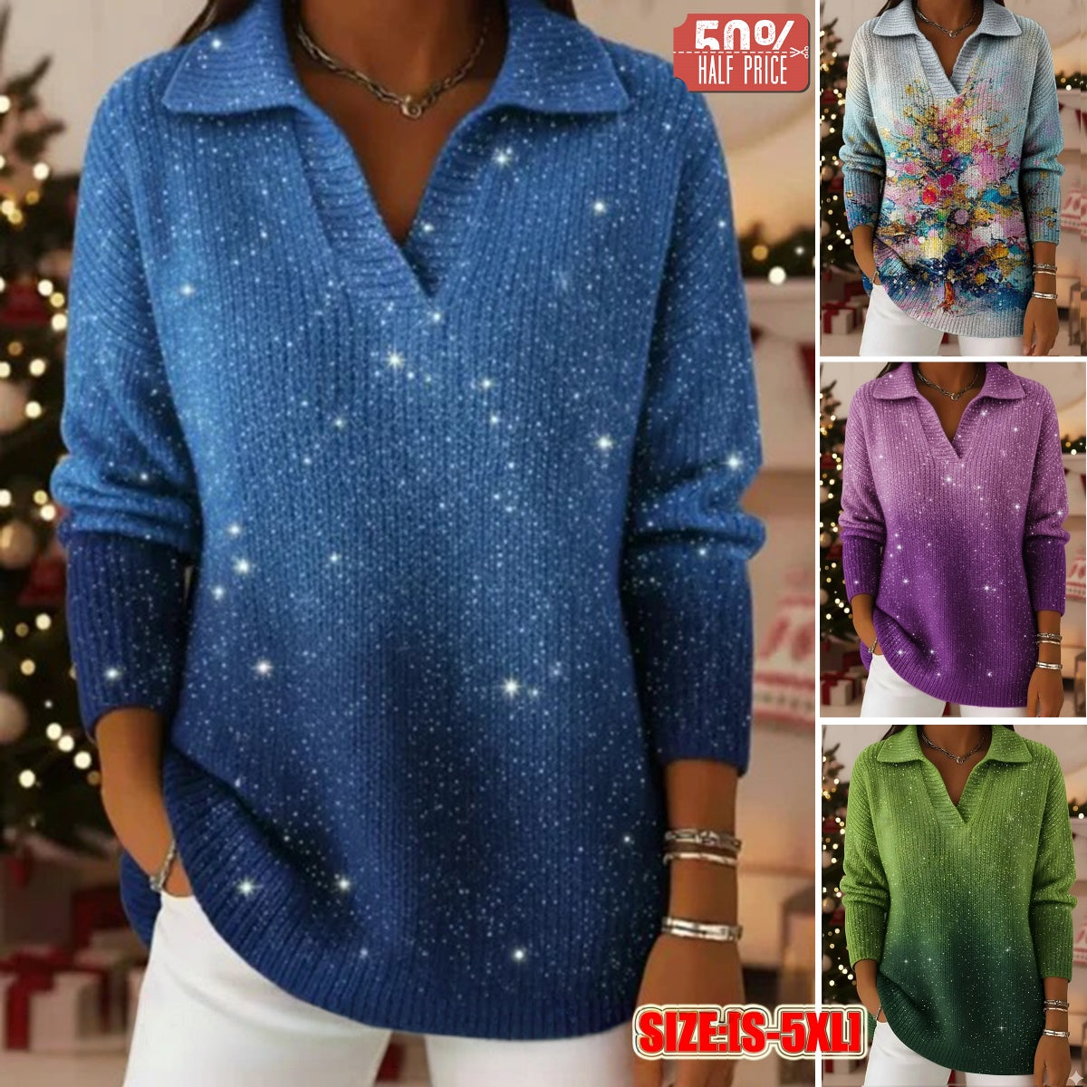 🔥【S-5XL】Suéter de punto de ensueño con estampado de cielo estrellado degradado