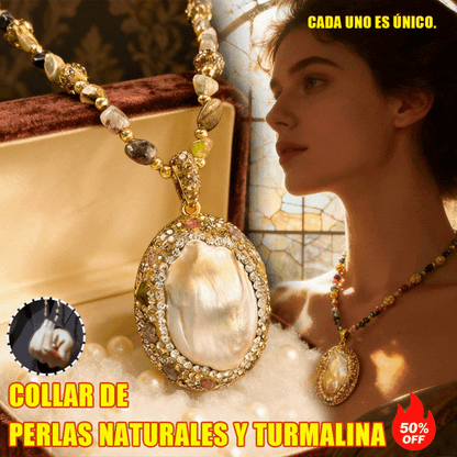 🔥【50% de descuento】Collar barroco natural de perlas y turmalina