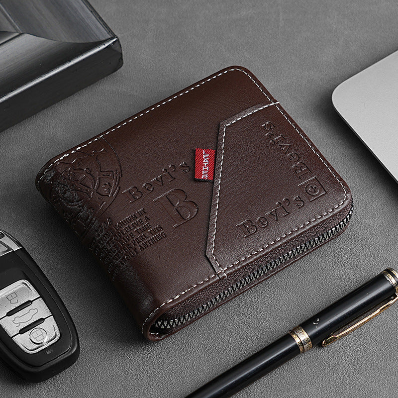 🔥🔥【Compre 1 y obtenga 1 gratis】Nueva y elegante cartera corta con cremallera de estilo retro para hombre.