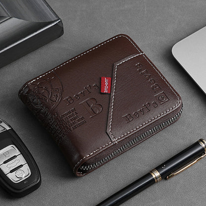 🔥🔥【Compre 1 y obtenga 1 gratis】Nueva y elegante cartera corta con cremallera de estilo retro para hombre.