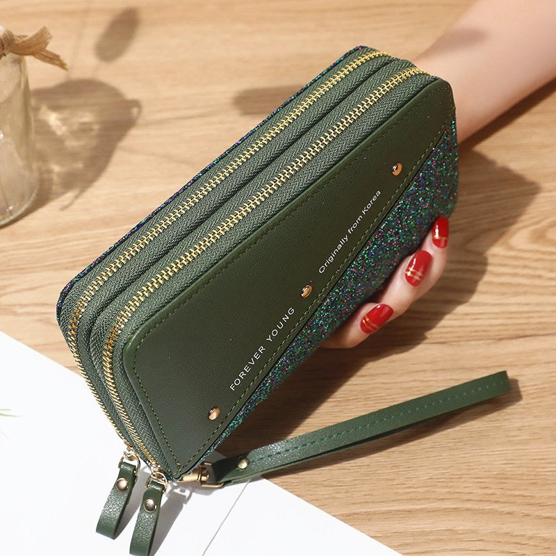 🔥【Compra 1 y recibe 1 gratis】👛 Billetera para mujer de gran capacidad con doble cremallera y diseño moderno en contraste