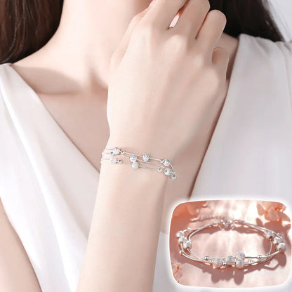 🍨【Compra uno y llévate otro】🧊 Pulsera plateada con cuentas de la suerte "Tres vidas", elegante y brillante para ella