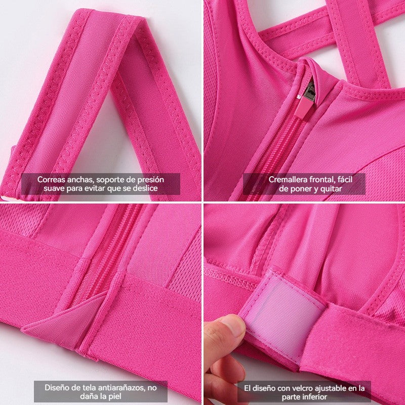 💖【Compra 1 y llévate 1 gratis】✨【S-5XL】Sujetador deportivo ajustable con cremallera frontal sin aros, soporte firme y espalda cruzada