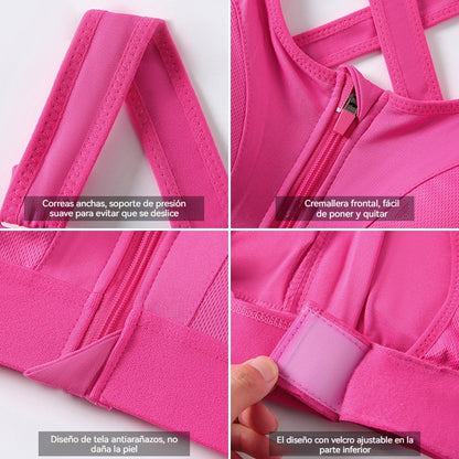 💖【Compra 1 y llévate 1 gratis】✨【S-5XL】Sujetador deportivo ajustable con cremallera frontal sin aros, soporte firme y espalda cruzada