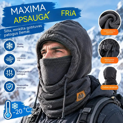 ❄️ Visiškai dengianti termo kepurė su flisiniu pamušalu, sauganti nuo šalčio net iki -20 °C. ⛷️ Puikiai tinka slidinėjimui, važiavimui motociklu ir veiklai lauke.