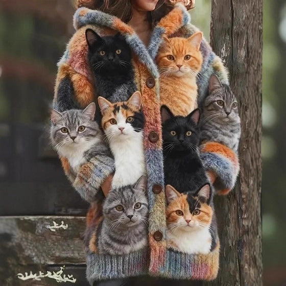 🔥🐾【descuento por tiempo limitado -50%】 Abrigo con capucha para mujer, elegante y adorable, con estampado de animales, ideal para otoño e invierno 🧥✨