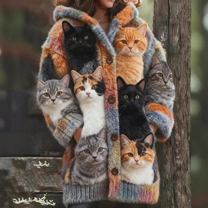 🔥🐾【descuento por tiempo limitado -50%】 Abrigo con capucha para mujer, elegante y adorable, con estampado de animales, ideal para otoño e invierno 🧥✨