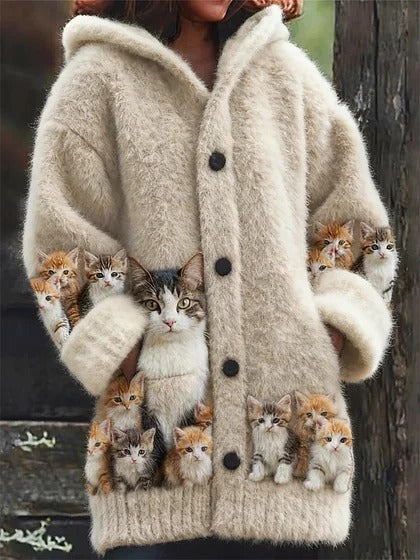 🔥🐾【descuento por tiempo limitado -50%】 Abrigo con capucha para mujer, elegante y adorable, con estampado de animales, ideal para otoño e invierno 🧥✨