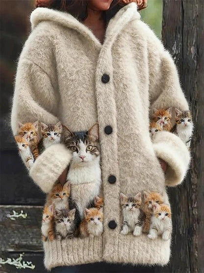 🔥🐾【descuento por tiempo limitado -50%】 Abrigo con capucha para mujer, elegante y adorable, con estampado de animales, ideal para otoño e invierno 🧥✨