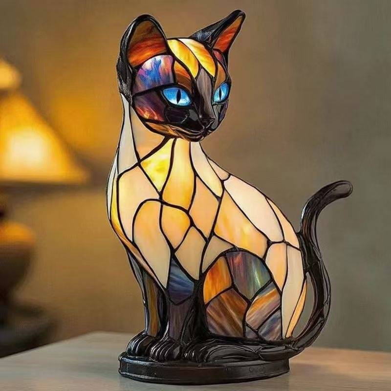🐱✨【Plačilo ob dostavi】Namizna svetilka v obliki mačke, retro nočna lučka, izdelana iz barvne smole, z mačjo tematiko.