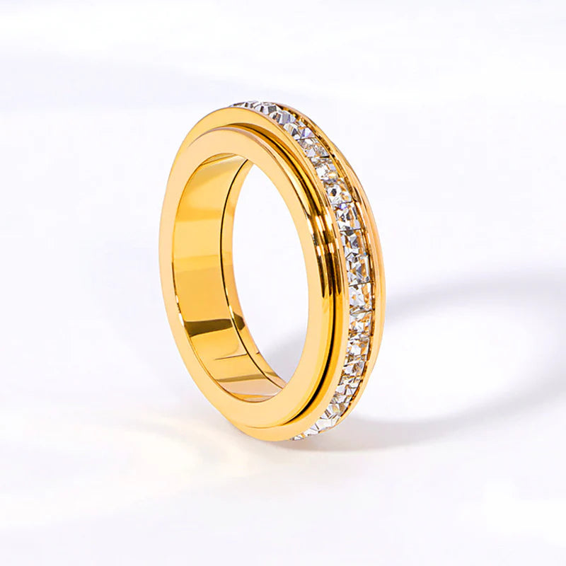 🔥【Compra 1 y llévate 1 gratis】✨Anillo Giratorio con Brillo de Cielo Estrellado para Mujer Lujo Ligero Pareja Acero Titanio