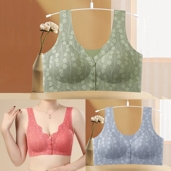 【M-4XL, комплект от 3 броя】Дамски сутиен без банели с копчета отпред 【40-100 кг】