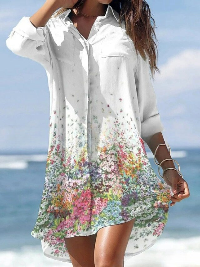 🌻【Kupte 1 a dostanete 1 zdarma】🌻Nové košilové šaty 【S-3XL】🌻2024 s květinovým potiskem
