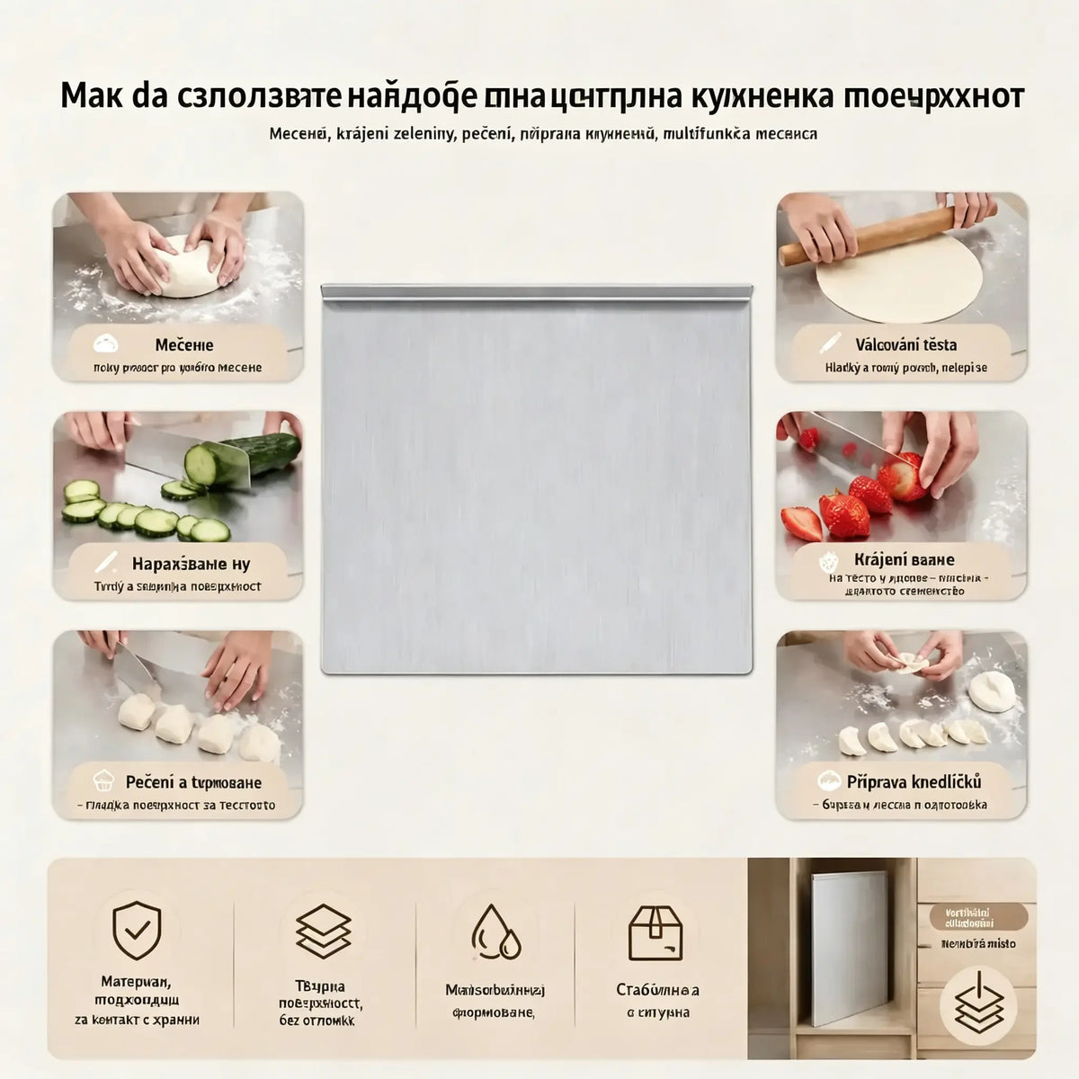 🔪【Изключително дебела】Дъска за рязане от неръждаема стомана с прегънат ръб – изключително дебела и многофункционална, идеална за професионална и домашна кухня✨