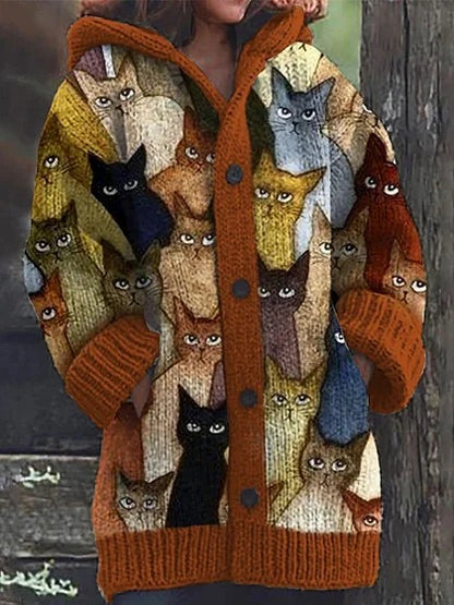 🔥🐾【descuento por tiempo limitado -50%】 Abrigo con capucha para mujer, elegante y adorable, con estampado de animales, ideal para otoño e invierno 🧥✨