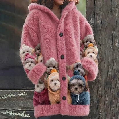 🔥🐾【descuento por tiempo limitado -50%】 Abrigo con capucha para mujer, elegante y adorable, con estampado de animales, ideal para otoño e invierno 🧥✨