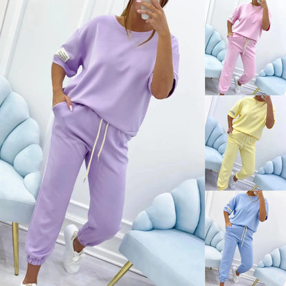 🔥Conjunto casual de top y pantalón liso para mujer