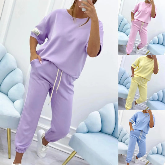 🔥Conjunto casual de top y pantalón liso para mujer