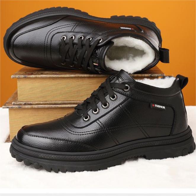【39-44】 Zapatos de cuero de suela gruesa, cálidos y esponjosos, engrosados de invierno para hombres