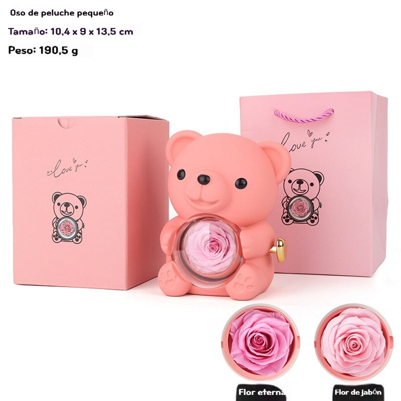 ✨ Adorable osito con rosa eterna – osito decorado con rosa natural, presentado en una elegante caja de regalo – regalo romántico para el Día de la Madre, bodas, aniversarios, despedidas de soltera, Navidad y San Valentín