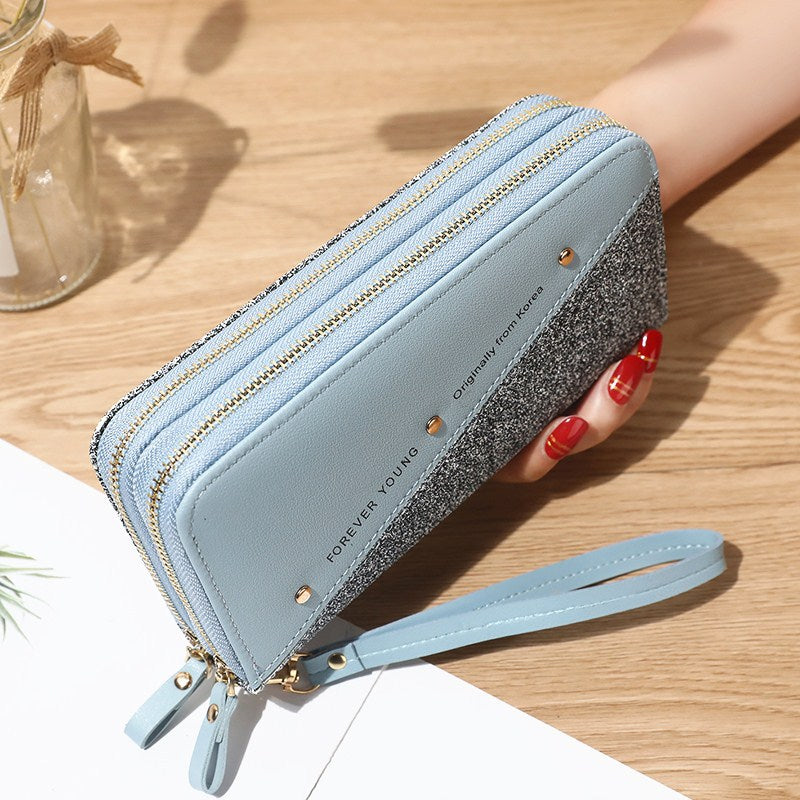 🔥【Compra 1 y recibe 1 gratis】👛 Billetera para mujer de gran capacidad con doble cremallera y diseño moderno en contraste