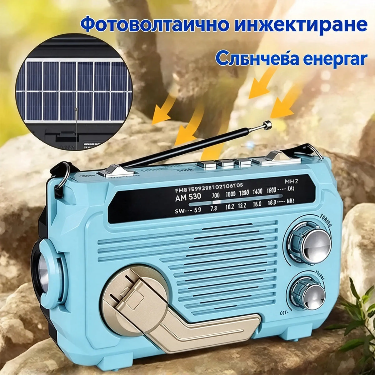 🔦 Преносимо аварийно радио с ръчно зареждане и LED светлина
