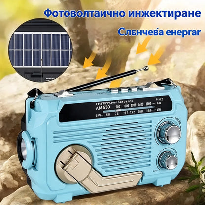 🔦 Преносимо аварийно радио с ръчно зареждане и LED светлина