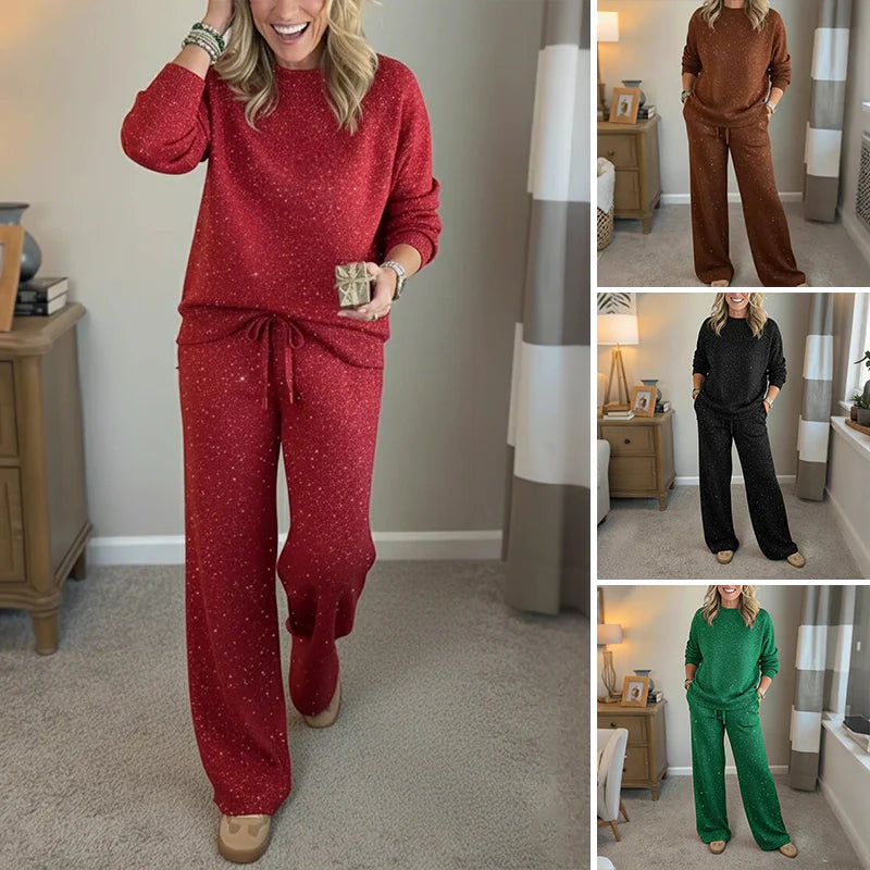 🎄🔥Nuevo conjunto de moda para mujer: Conjunto holgado de dos piezas con capucha navideña brillante