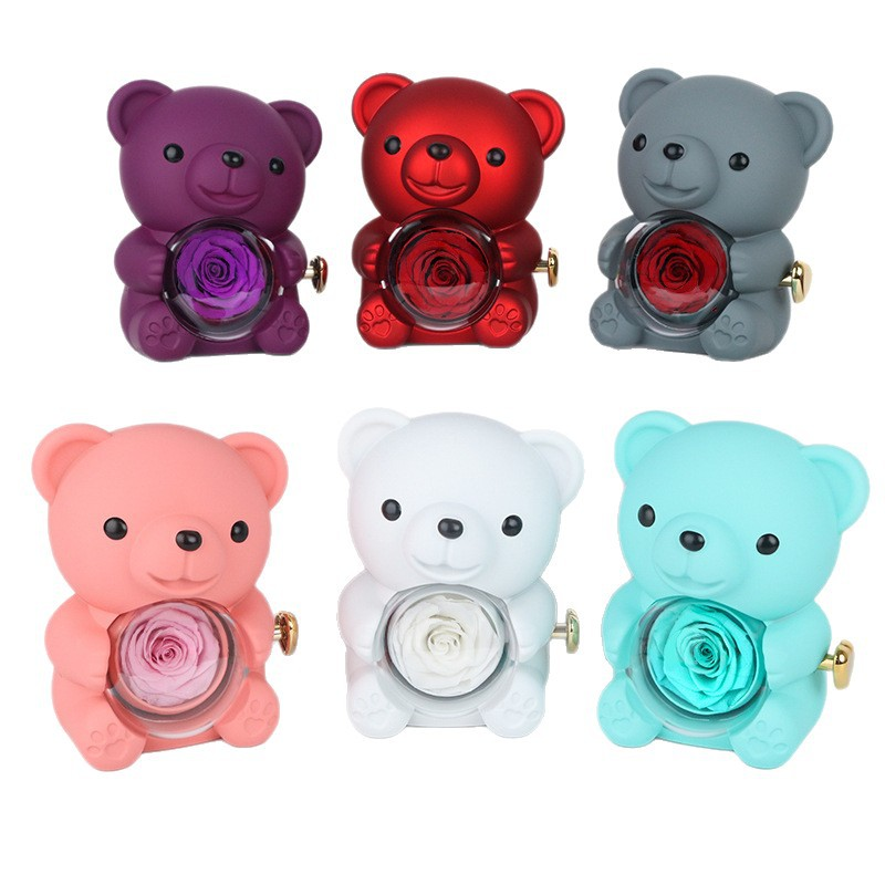 ✨ Adorable osito con rosa eterna – osito decorado con rosa natural, presentado en una elegante caja de regalo – regalo romántico para el Día de la Madre, bodas, aniversarios, despedidas de soltera, Navidad y San Valentín