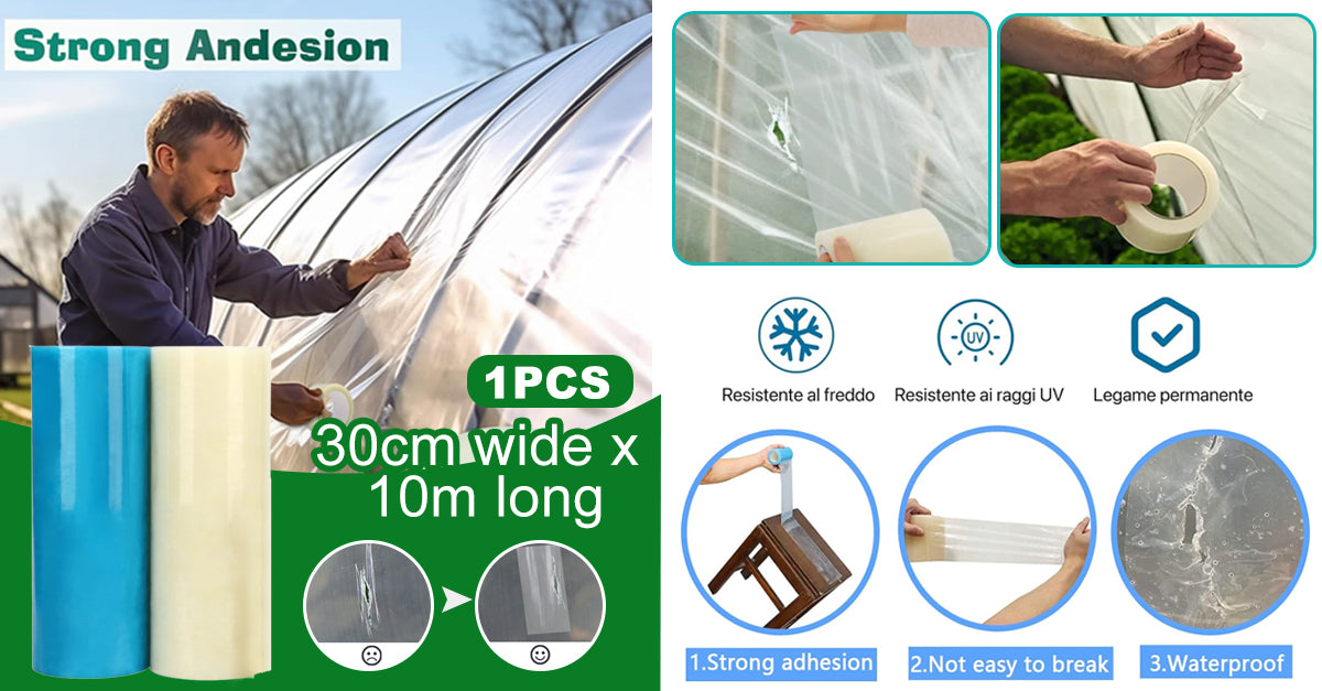 🌳👍👍【30 cm x 10 m】Cinta de reparación de invernaderos de verduras, cinta de reparación de película plástica