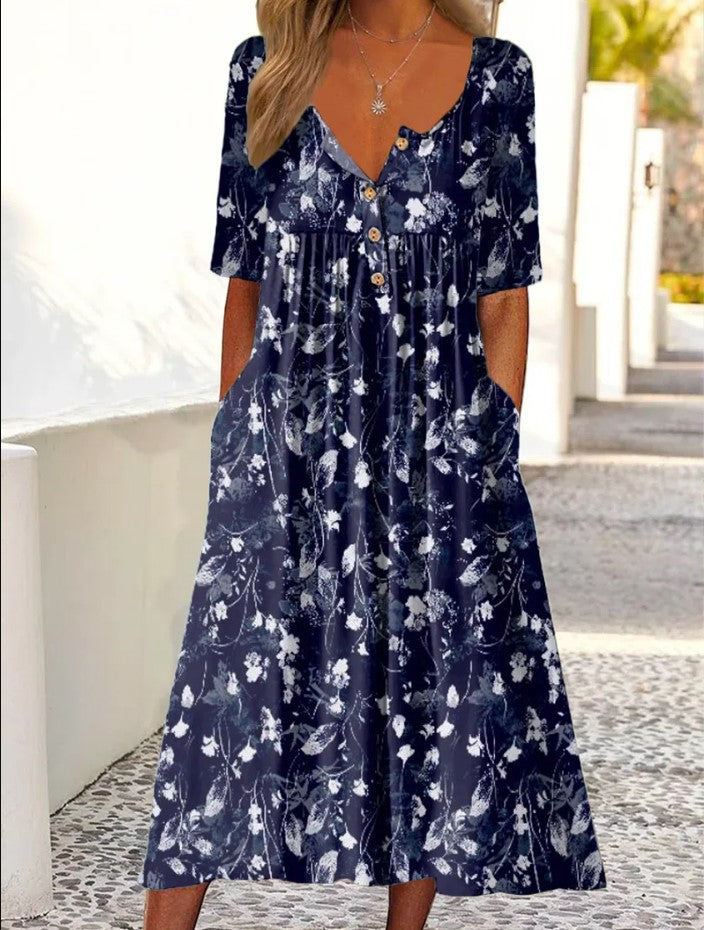 【S-3XL】🌺👗2025 Hot sale nové módní dámské šaty s potiskem kapes