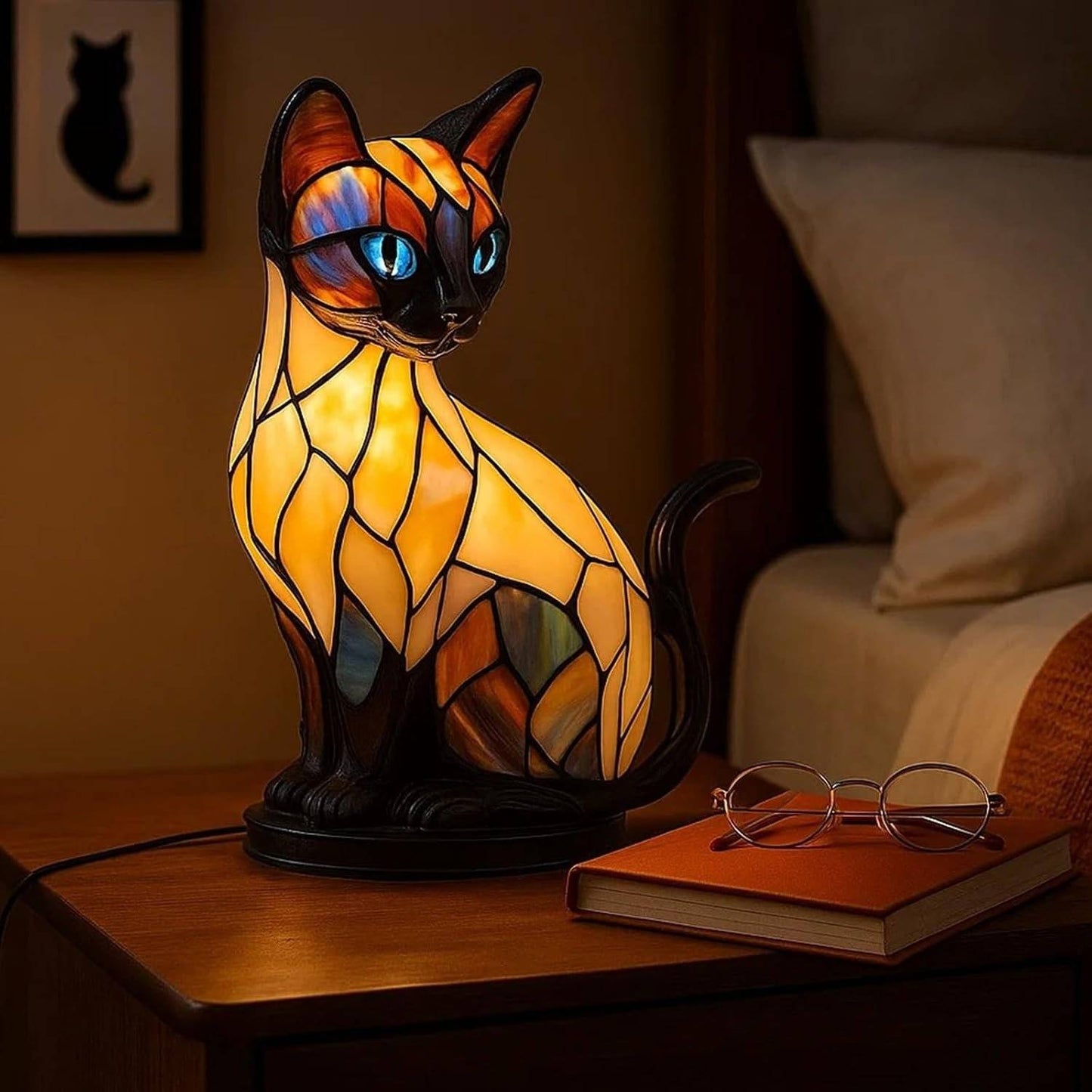🐱✨【Plačilo ob dostavi】Namizna svetilka v obliki mačke, retro nočna lučka, izdelana iz barvne smole, z mačjo tematiko.