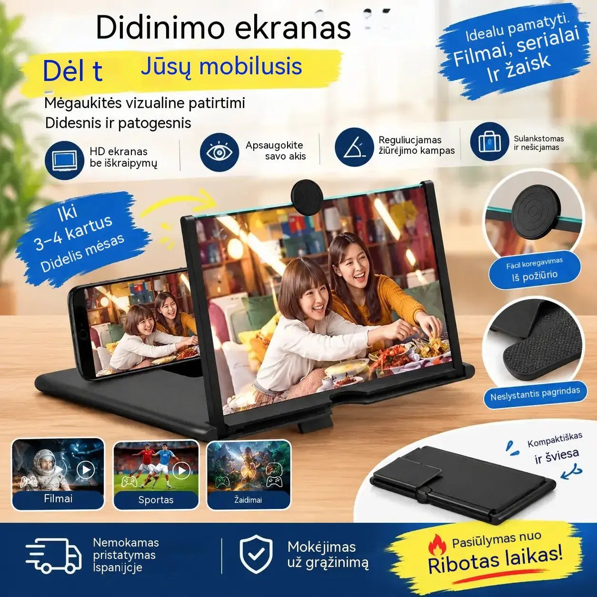 【Perki vieną – antras nemokamai】2 vnt. už 27 € 📱 Mobiliojo telefono ekrano didintuvas | HD kino teatro efektas | Lengvas ir patogus nešiotis 🎬