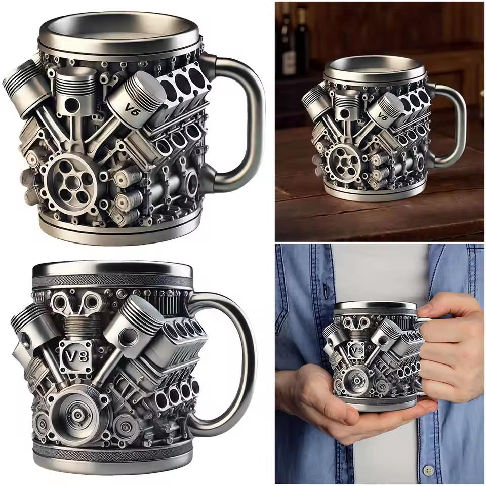 🎁☕ Oblíbený 3D hrnek s kreativním designem z pryskyřice a nerezovou vložkou