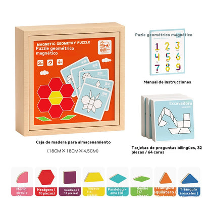 👶🌈🧩【128 kosov】🔥Magnetna lesena sestavljanka tangram, igrača za trening možganov in izobraževanje otrok, spodbuja razmišljanje.