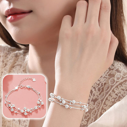 🍨【Compra uno y llévate otro】🧊 Pulsera plateada con cuentas de la suerte "Tres vidas", elegante y brillante para ella
