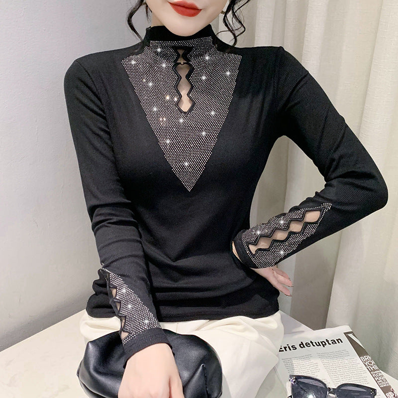 🔥【Časově omezená 60% sleva】🌟【SIZE：M-2XL（40-90kg）】💎🔴⚫Nové zimní tričko s kamínky na vrchu-3877704