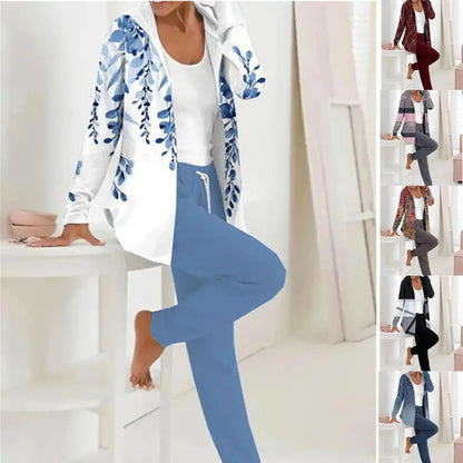 🔥50%OFF👕👖【S-3XL ilgomis rankovėmis + ilgos kelnės】 Laisvalaikio moterų rudens žiemos spaudos dviejų dalių rinkinys