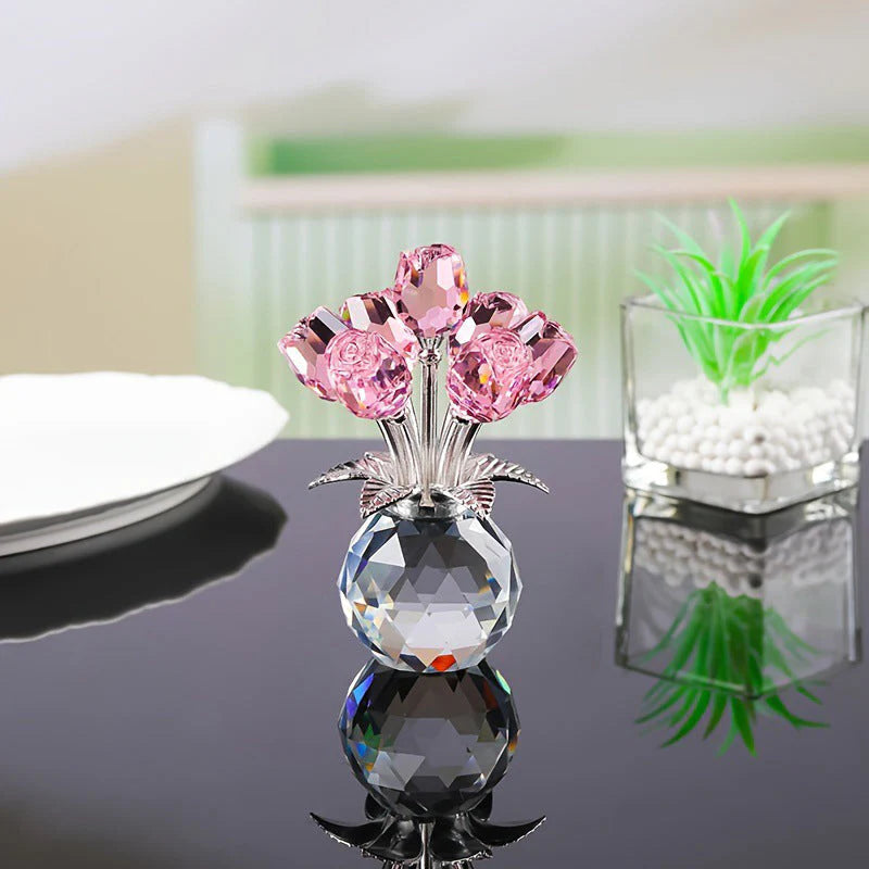 🌹Figura de rosa de cristal eterna en jarrón