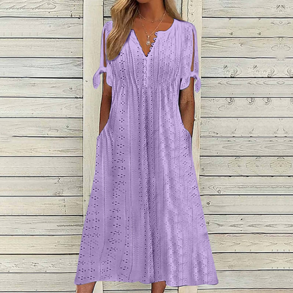 🔥👗【Výprodej časově omezený】【S-5XL】✨2025 nové jednoduché a krásné jednobarevné šaty z duté krajky