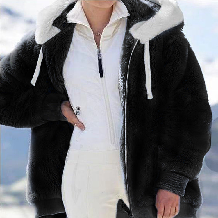 ☃️Omejen 50 % popust❄️[S-5XL] Ženska jakna 2025 s kontrastnimi črtami iz debele plišaste tkanine
