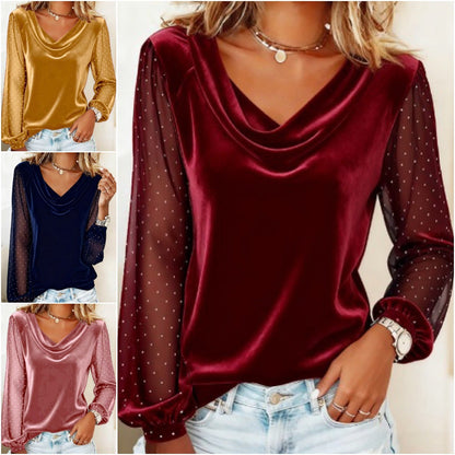 🔥Camiseta de mujer de manga larga con cuello en V 2026 confeccionada en nuevo tejido de malla del año