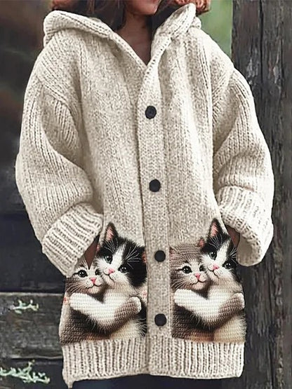 🔥🐾【descuento por tiempo limitado -50%】 Abrigo con capucha para mujer, elegante y adorable, con estampado de animales, ideal para otoño e invierno 🧥✨
