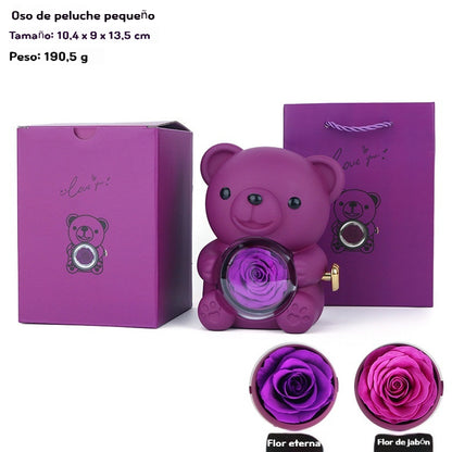 ✨ Adorable osito con rosa eterna – osito decorado con rosa natural, presentado en una elegante caja de regalo – regalo romántico para el Día de la Madre, bodas, aniversarios, despedidas de soltera, Navidad y San Valentín