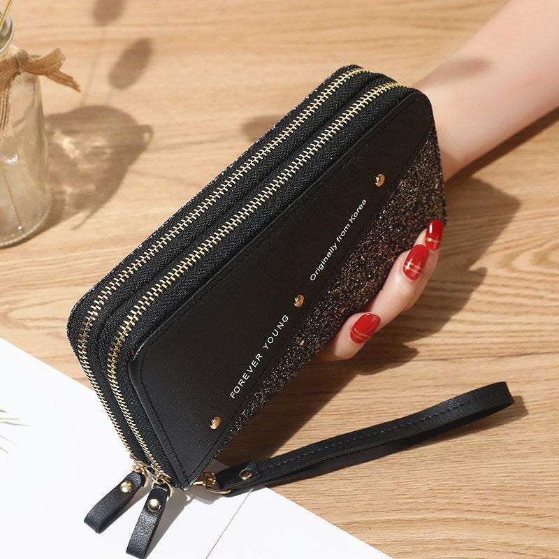 🔥【Compra 1 y recibe 1 gratis】👛 Billetera para mujer de gran capacidad con doble cremallera y diseño moderno en contraste